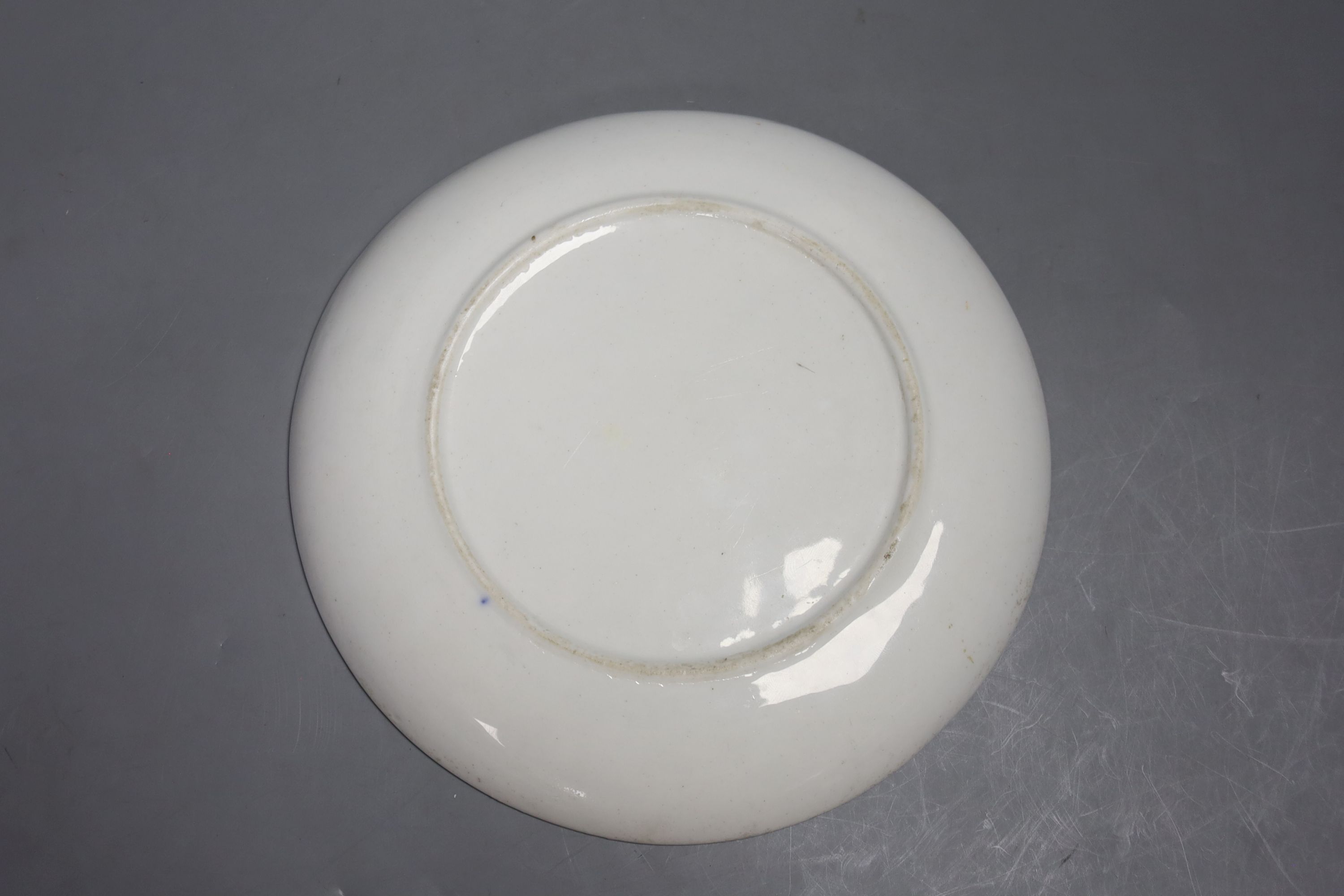 A Bow saucer shaped dish, painted with two quail pattern, c.1758, diameter 20cm